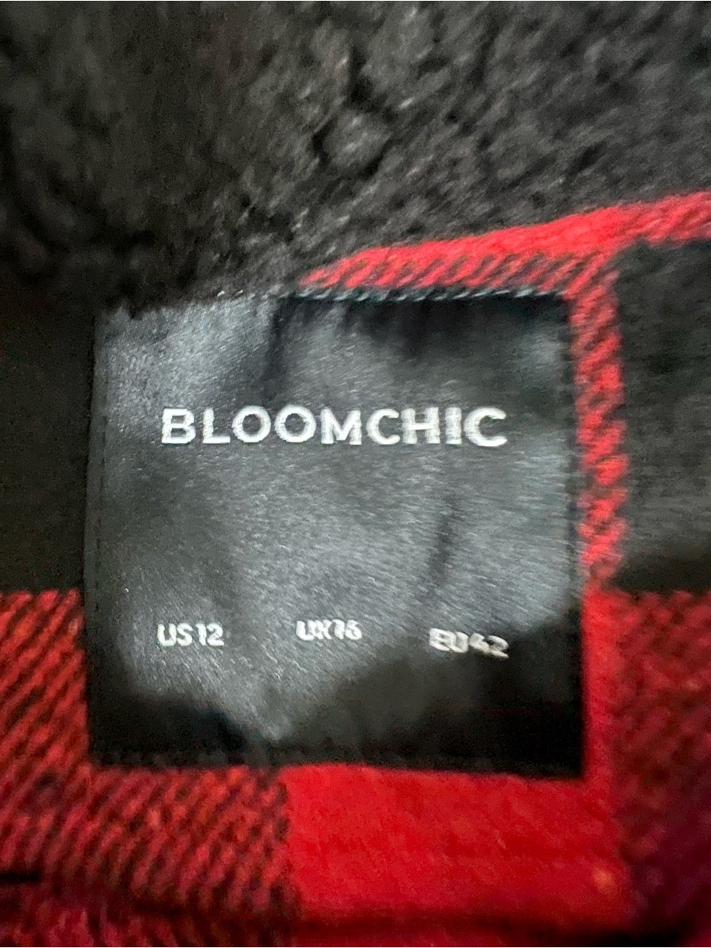 BloomChic Red & Black Buffalo Plaid Jean-Style Jacket with Black Sherpa Collar - Picture 4 of 7